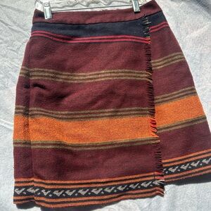 LOFT Women’s Petites Wool Blend Wrap Skirt Southwest Stripe Pattern Fall Colors